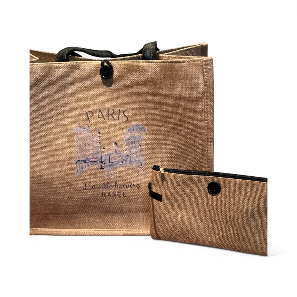 SHEIN Brown Paris Print Tote with Pouch